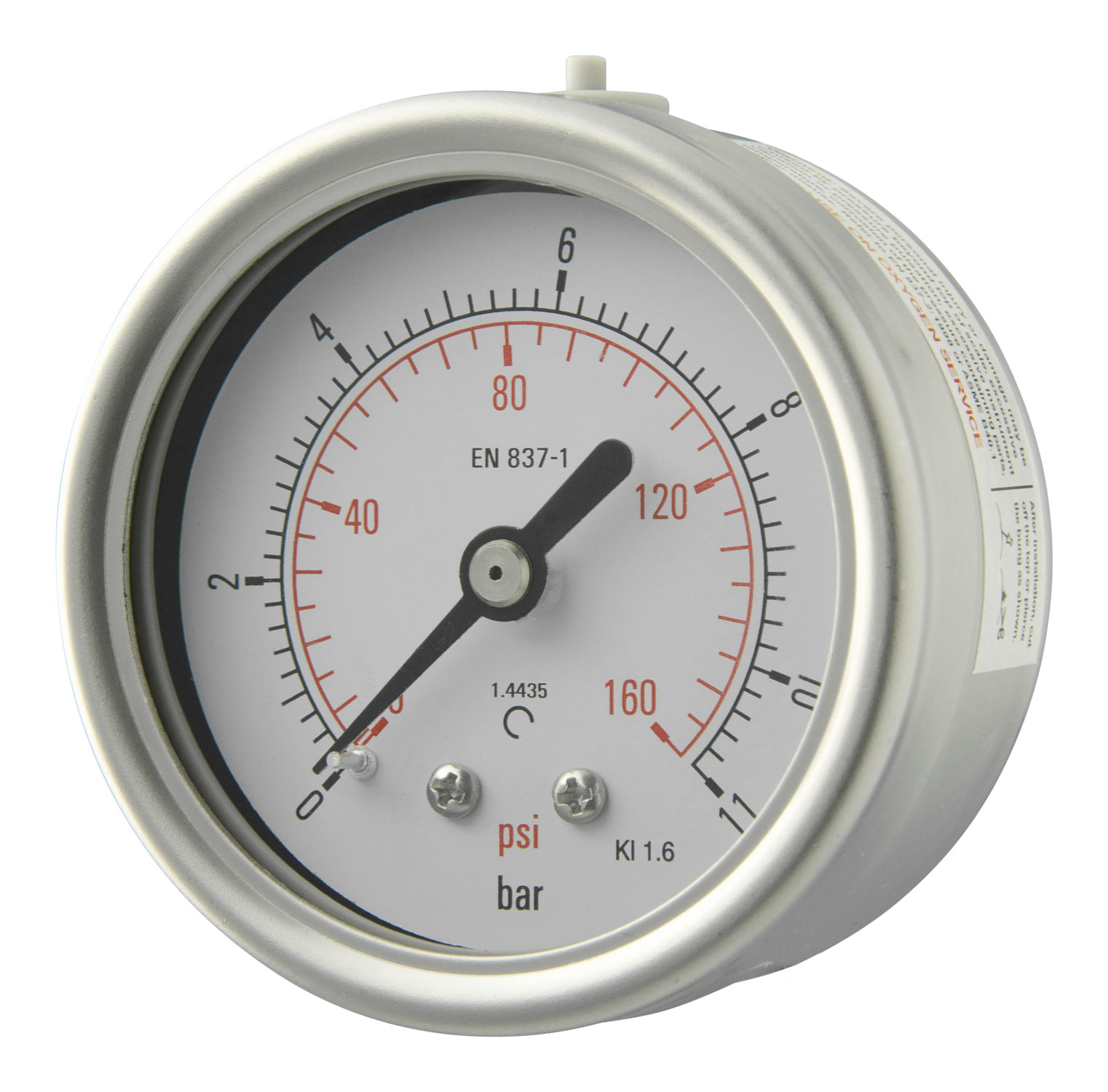 63mm – All Stainless Steel Pressure Gauge – Dry Fillable, Back Connection – Accuracy ±1.6%