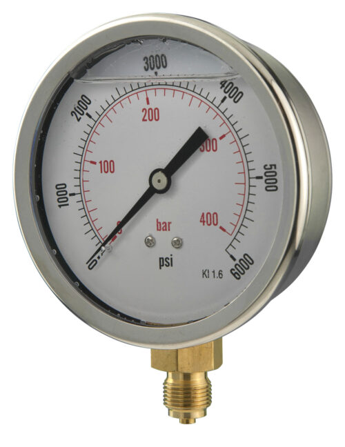 100mm - Glycerine Filled Pressure Gauge - Bottom Connection - Accuracy ±1.6%