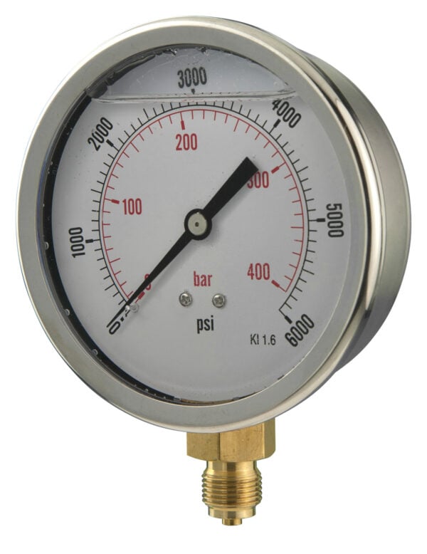 Rb422a275l Front 100mm - Glycerine Filled Pressure Gauge - Bottom Connection - Accuracy ±1.6%
