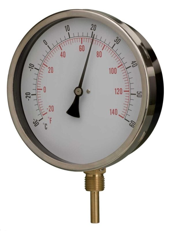 T601a215a Front 160mm — HVAC Bimetal Thermometer — Accuracy Class 2