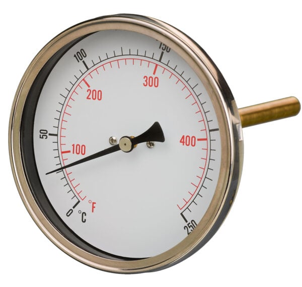 T601f251c Front 160mm — HVAC Bimetal Thermometer — Back Stem — Accuracy Class 2